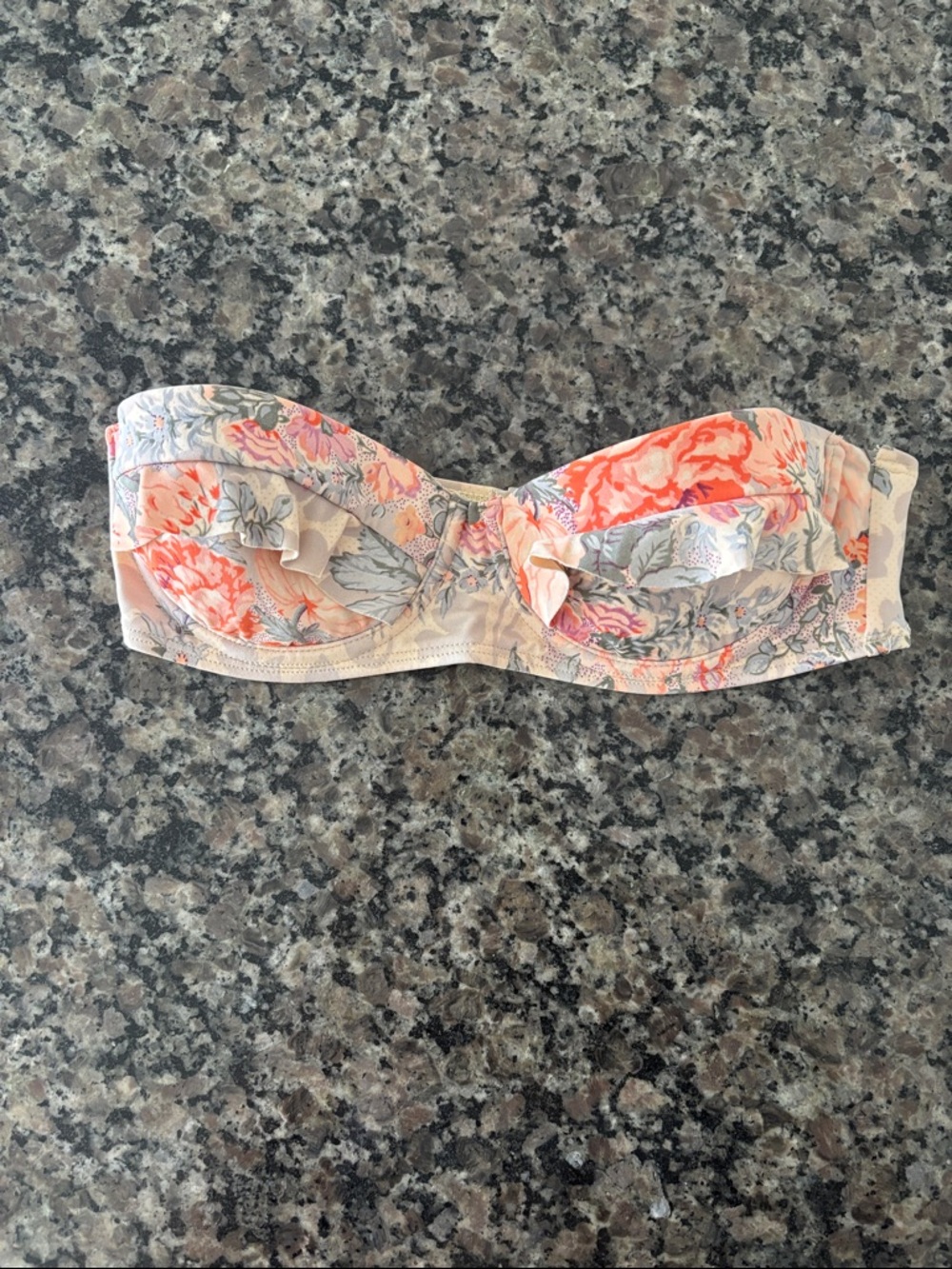 Zimmermann Floral Bandeau Bikini Top in Coral, Peach underwire